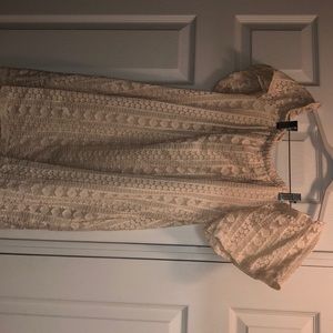 Crochèted white off the shoulder a line dress with pockets!